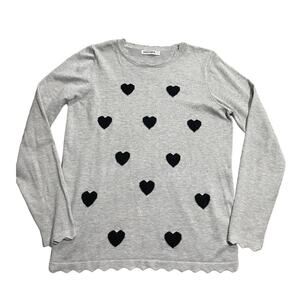 NWOT Grace Karin Gray Sweater Black Hearts Long Sleeve Women's Size Large